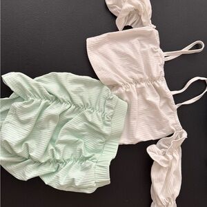 SHEIN Mint skirt and white Ruched Top